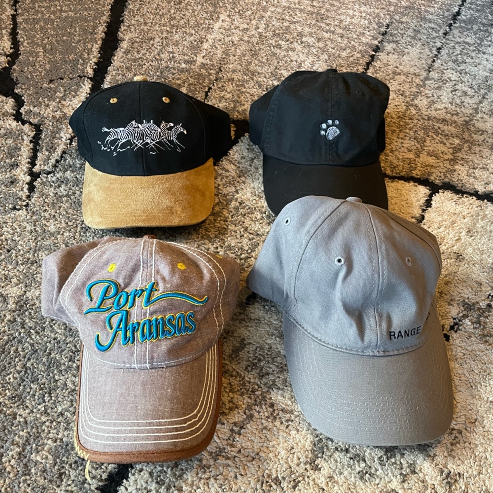 Assorted LOT Caps Zebra Suede bill, Pawprint, Port Aransas, Land Rover